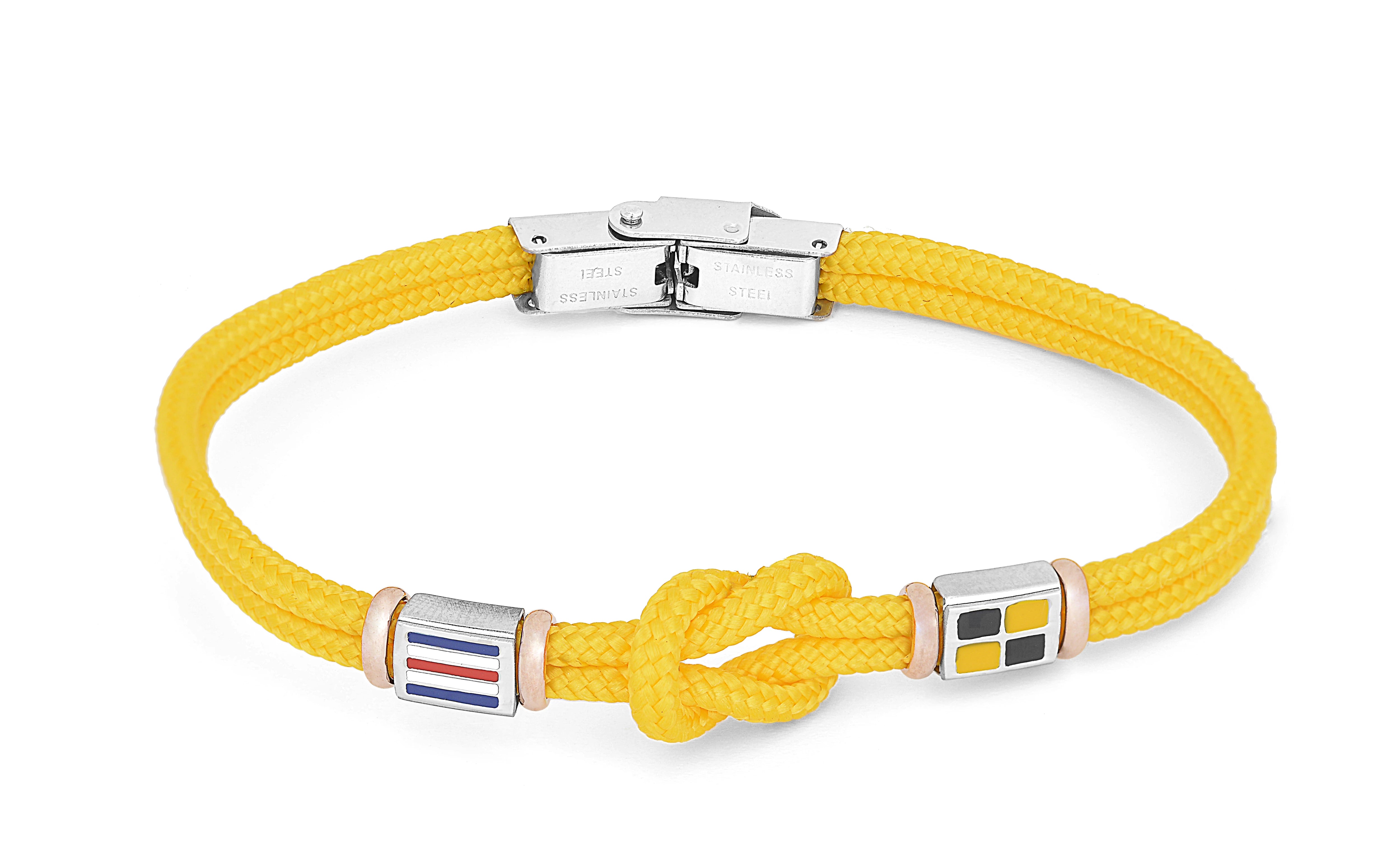 Stainless steel bracelet and yellow nautical rope and flags