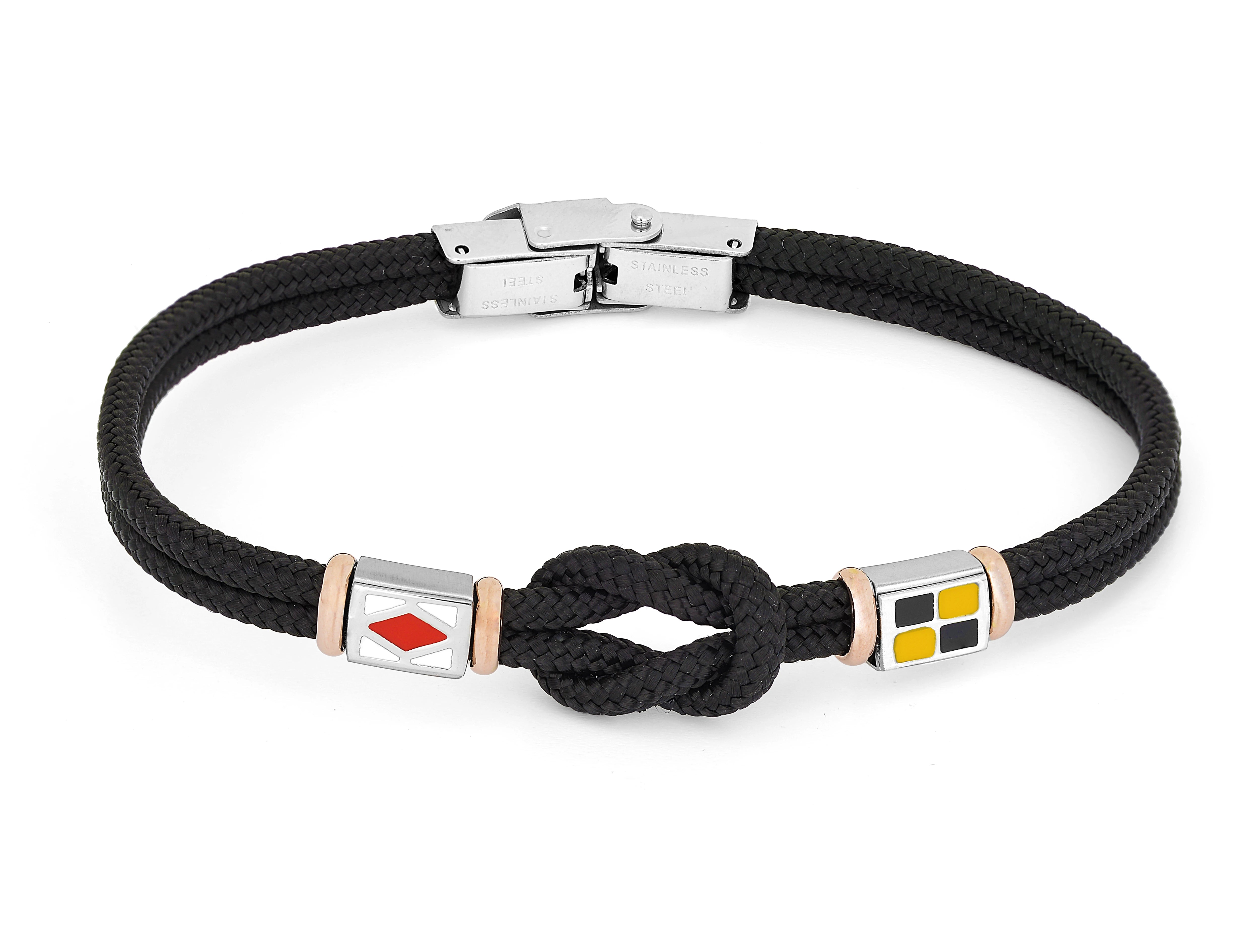 Stainless steel bracelet and black nautical rope and flags