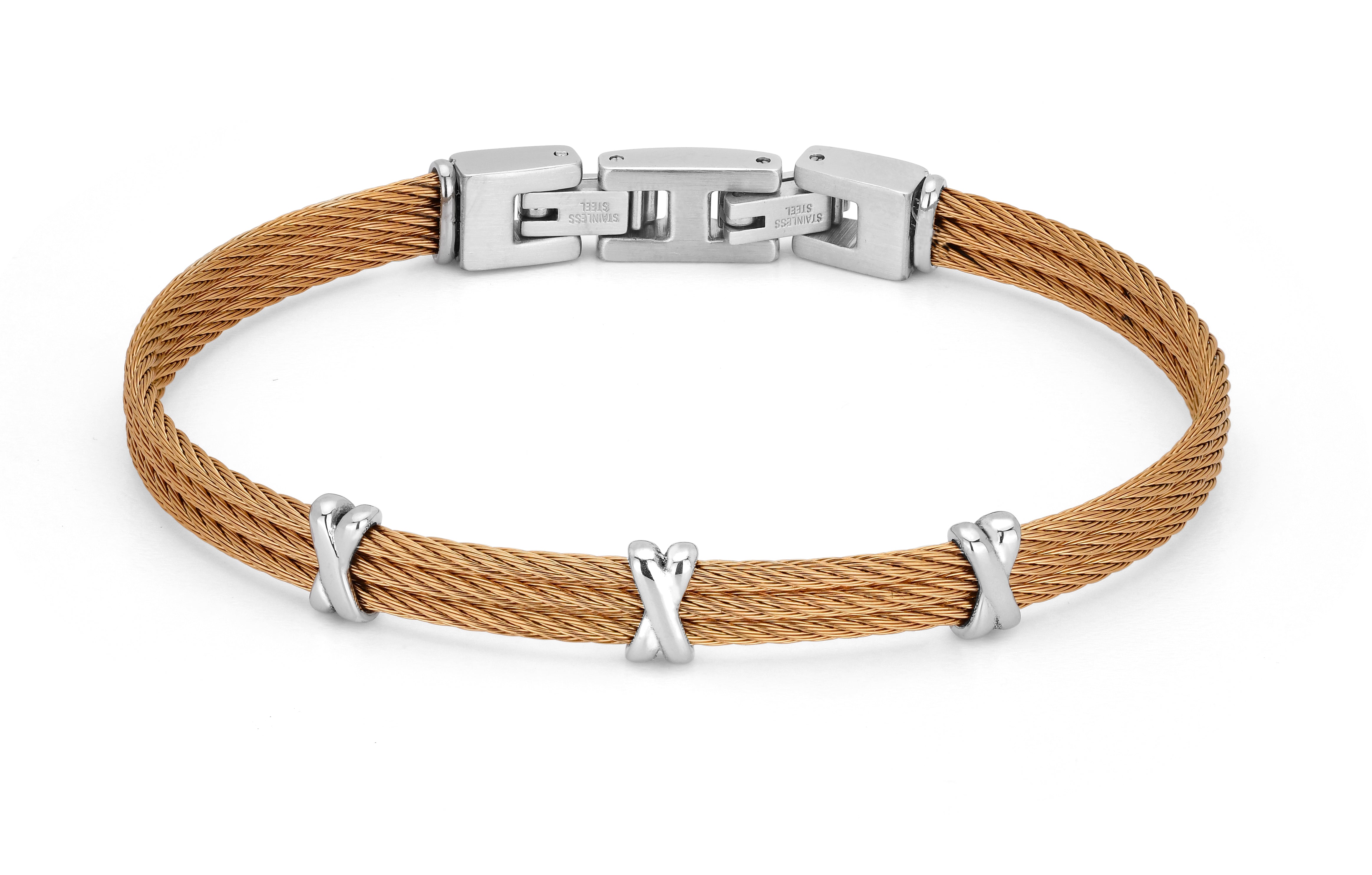 Stainless steel and gold PVD cable bracelet