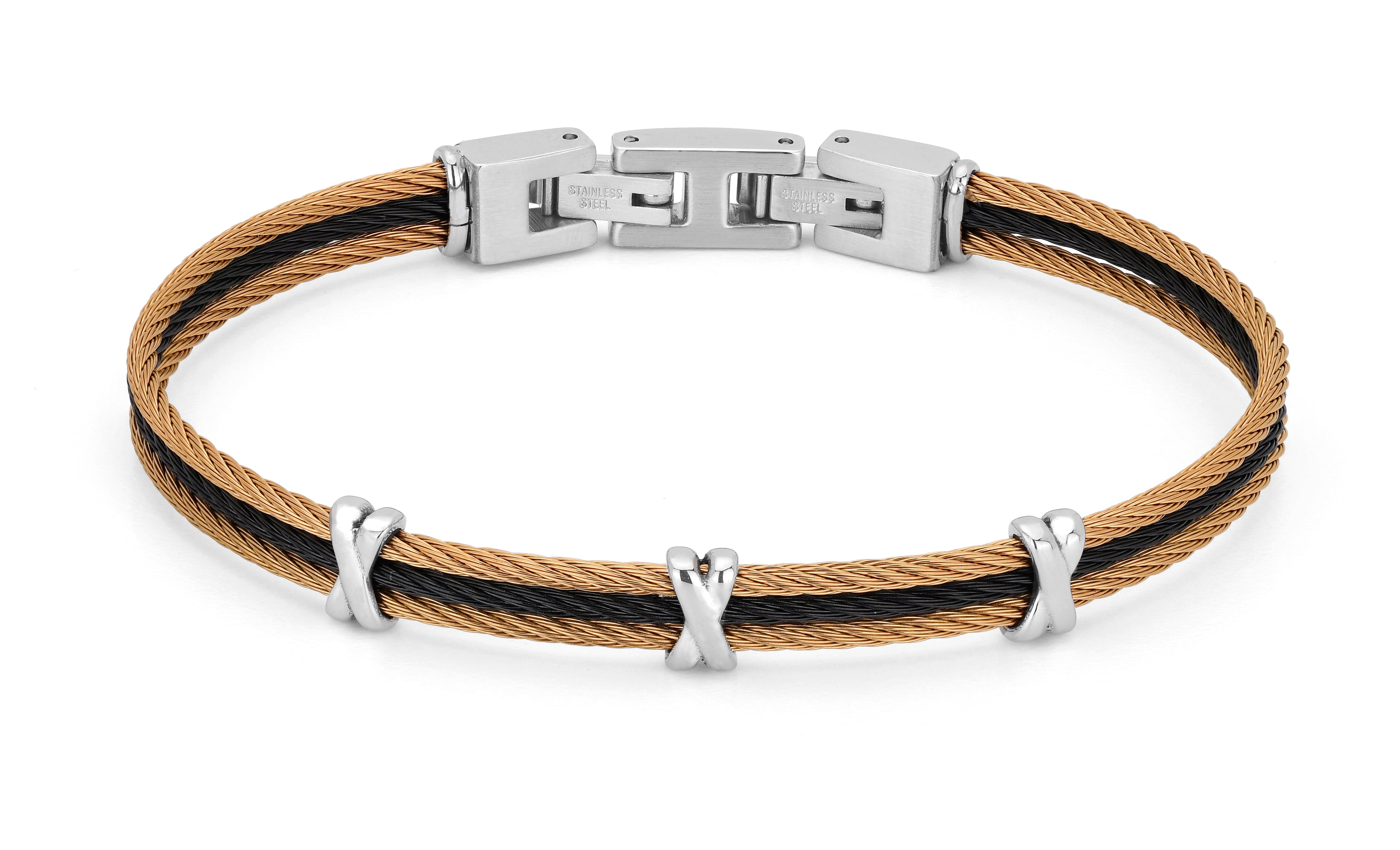 Stainless steel and black/gold PVD cable bracelet