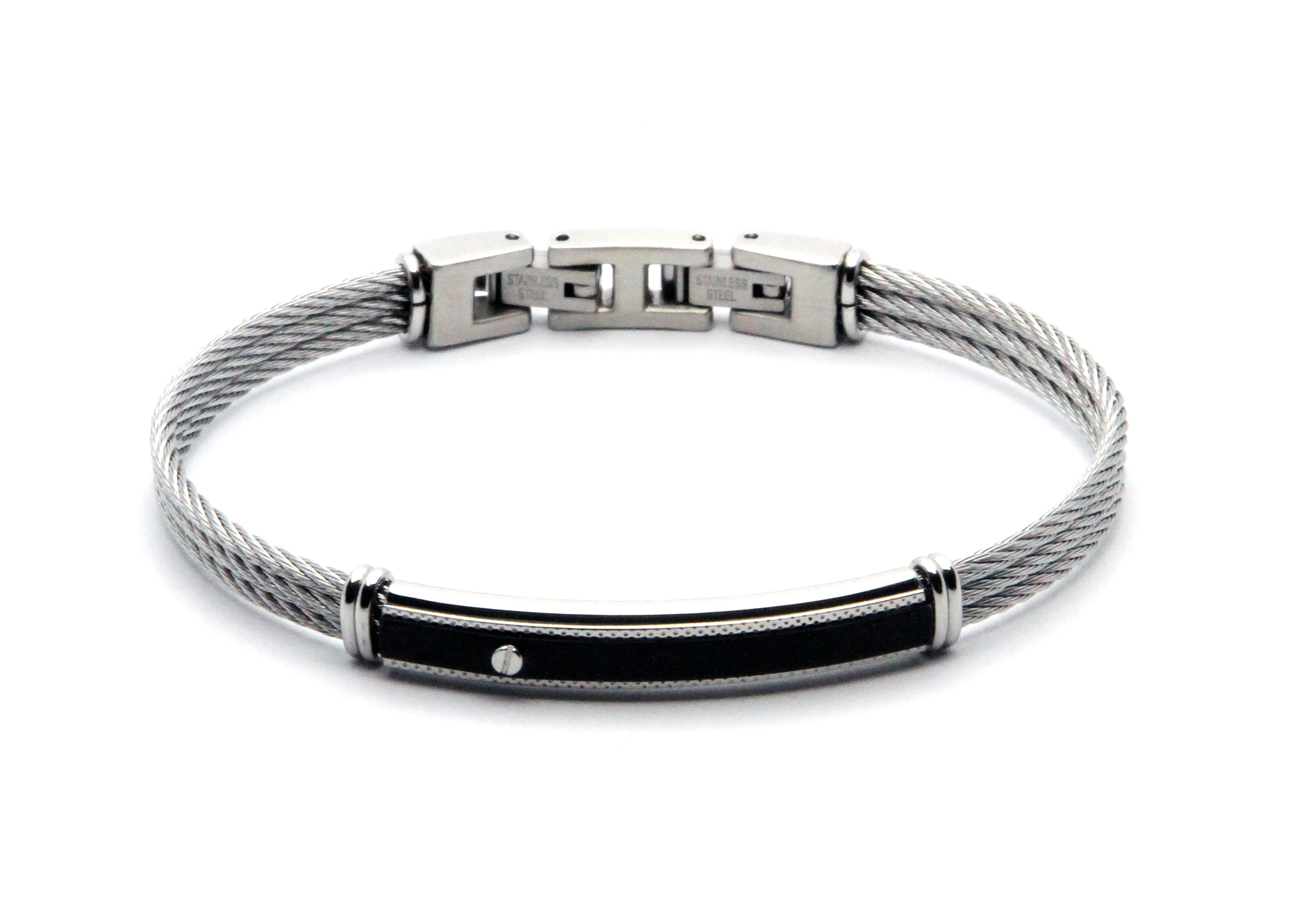 Stainless steel cable bracelet and black PVD plate with steel screw