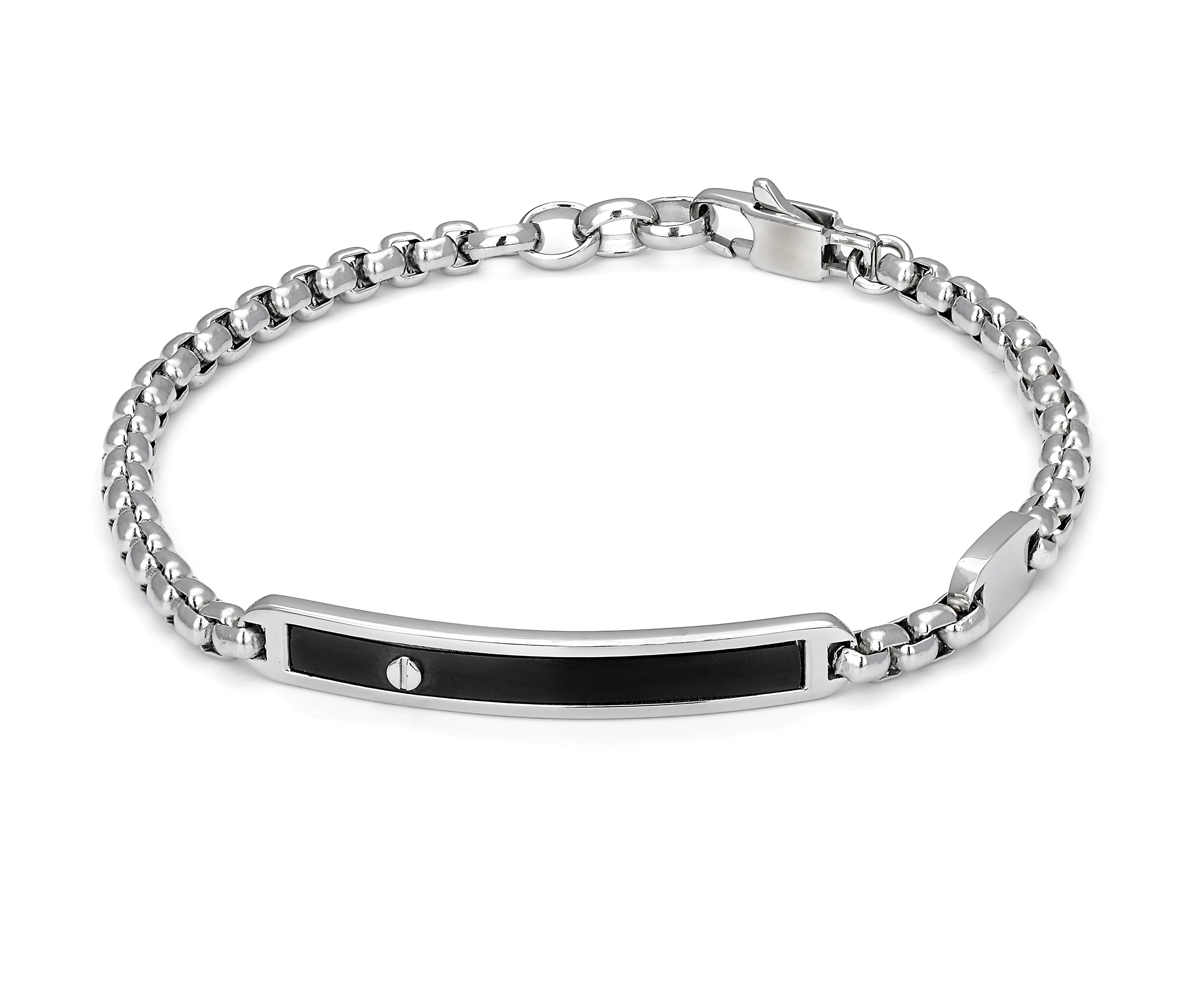 Bracelet with stainless steel chain and black PVD plate with steel screw