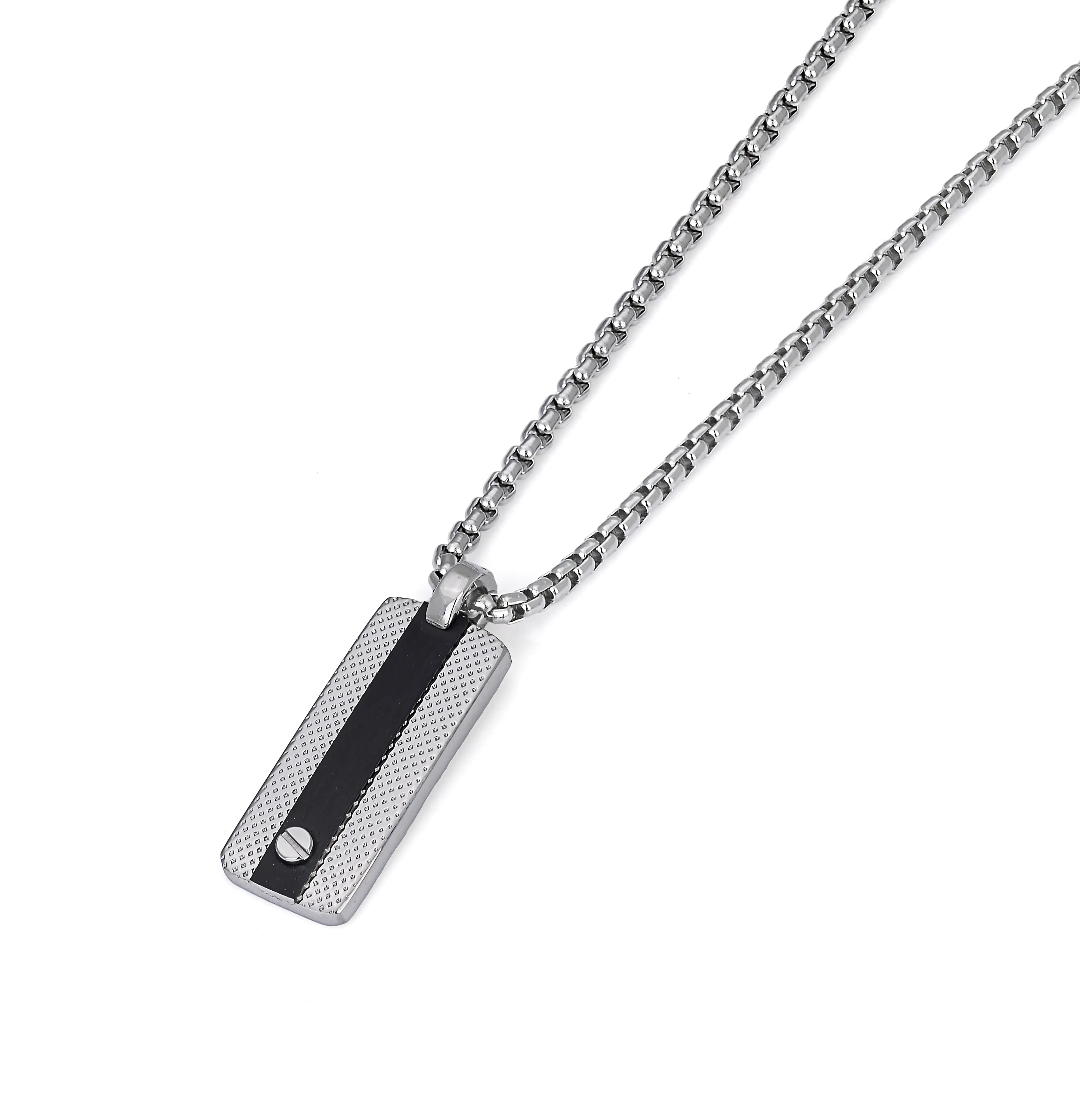 Necklace with stainless steel pendant and black PVD plate and steel screw