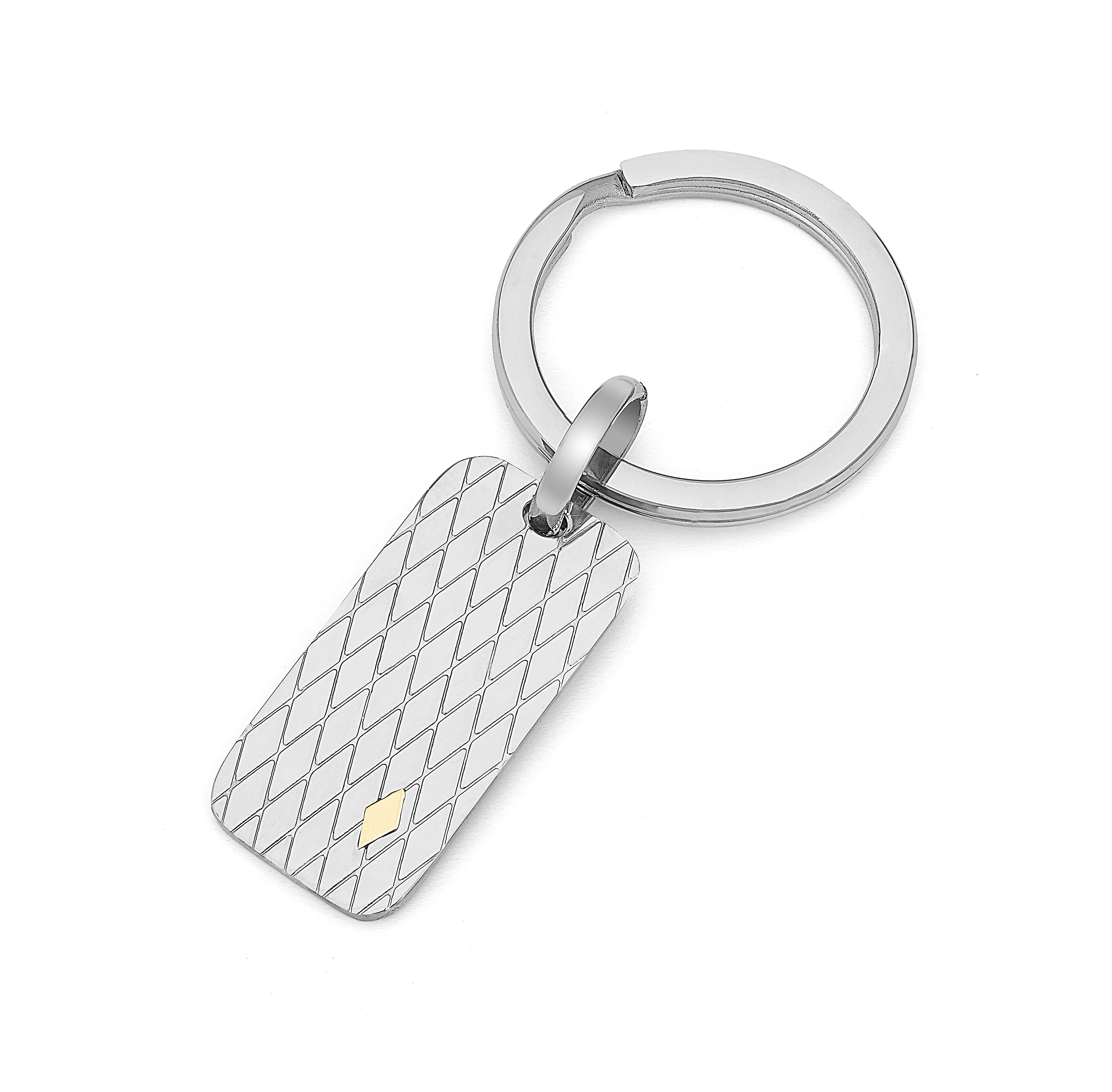 Keychain in diamond-shaped stainless steel and 18 kt gold