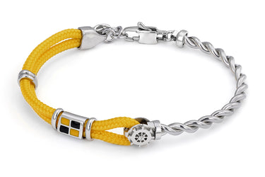 Stainless steel bracelet with yellow nautical rope, wind rose and enameled flag