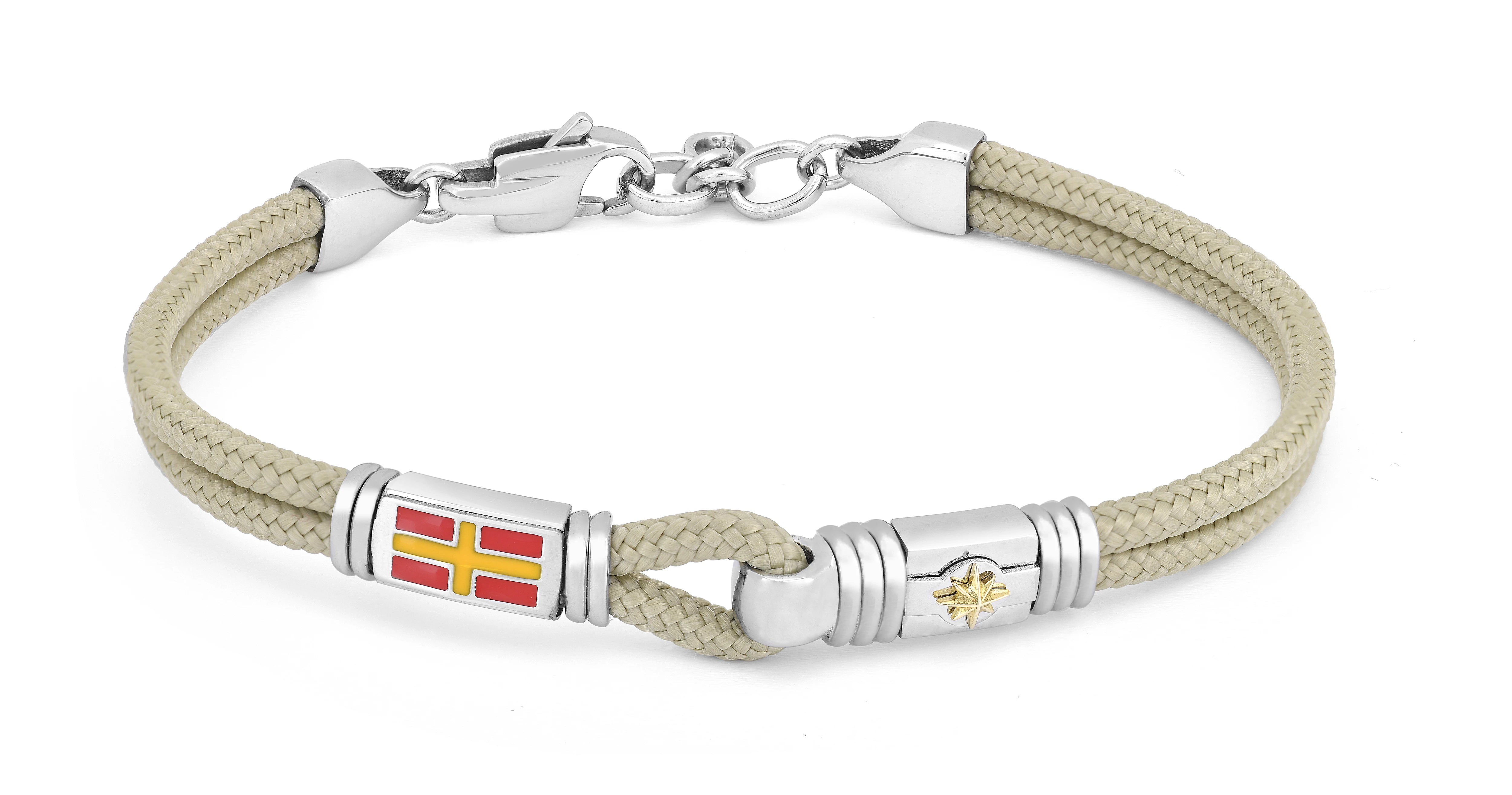 Stainless steel bracelet with micro-cast blank and light beige nautical rope