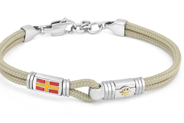 Stainless steel bracelet with micro-cast blank and light beige nautical rope