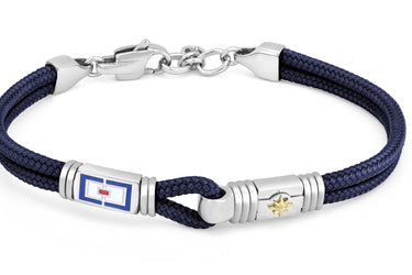 Stainless steel bracelet with micro-cast blank and blue nautical rope