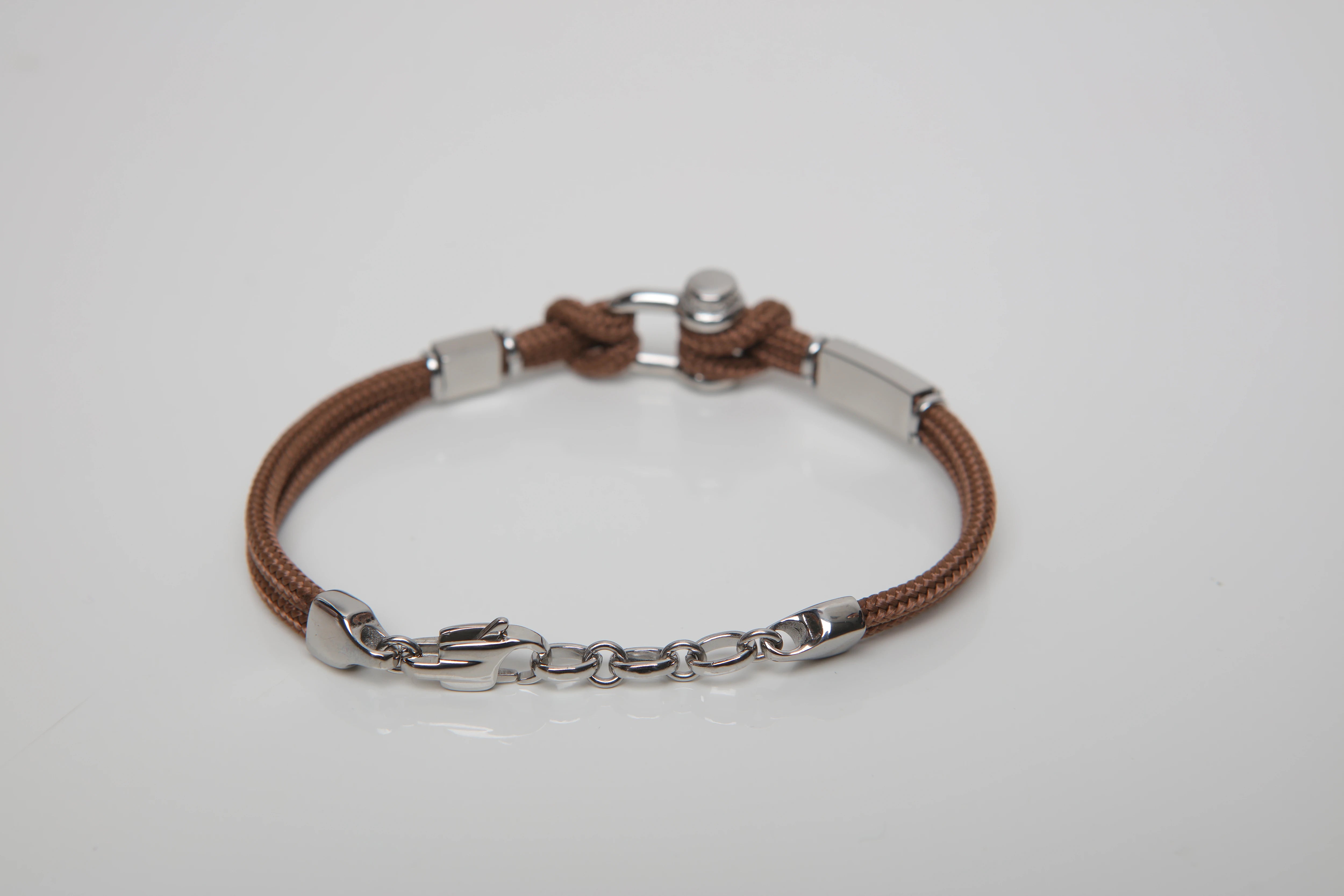 Stainless steel bracelet and brown nautical rope with semi-finished "Grillo" and enameled flags