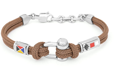 Stainless steel bracelet and brown nautical rope with semi-finished "Grillo" and enameled flags