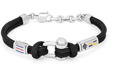 Stainless steel bracelet and black nautical rope with semi-finished "Grillo" and enameled flags