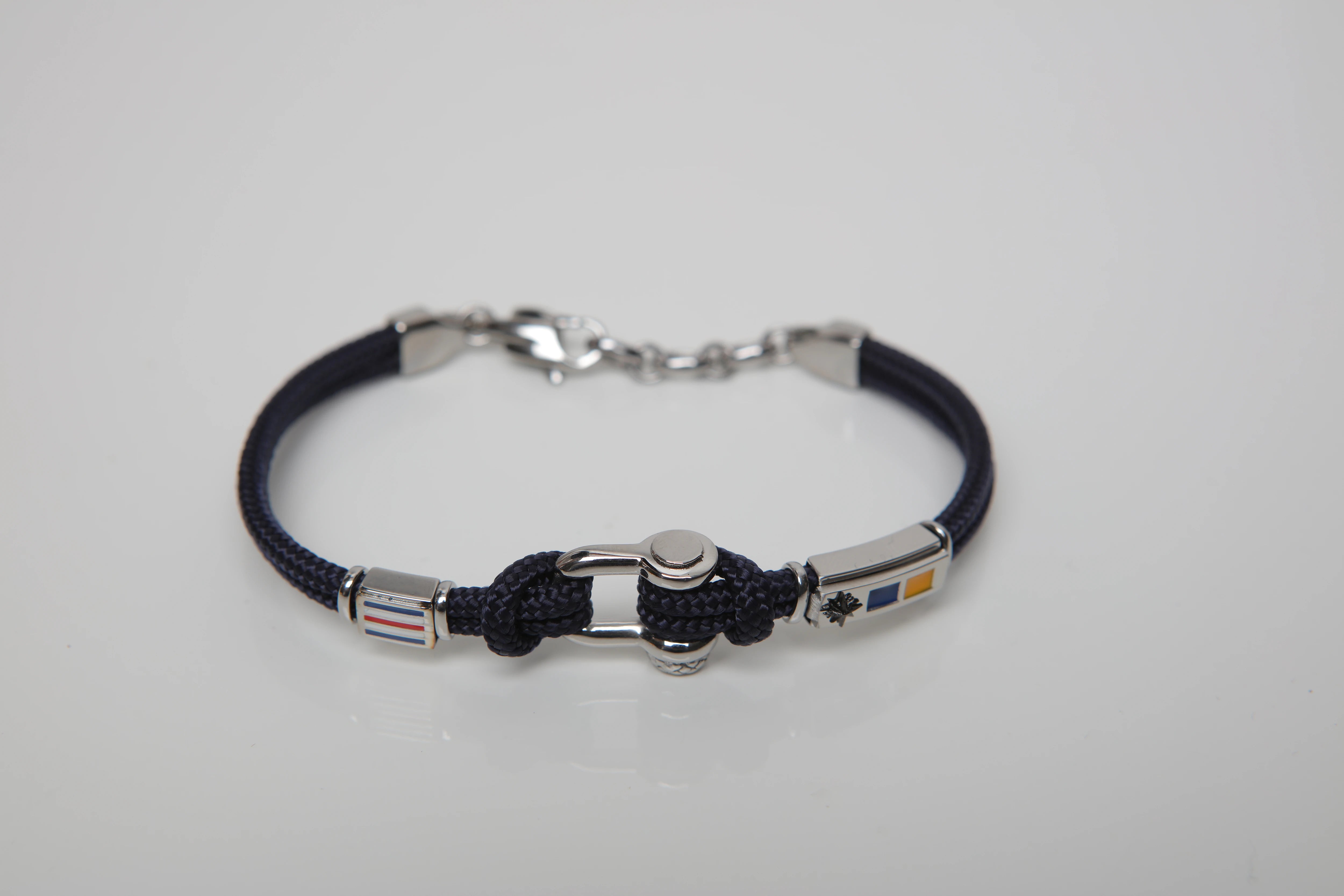 Stainless steel bracelet and blue nautical rope with semi-finished "Grillo" and enameled flags