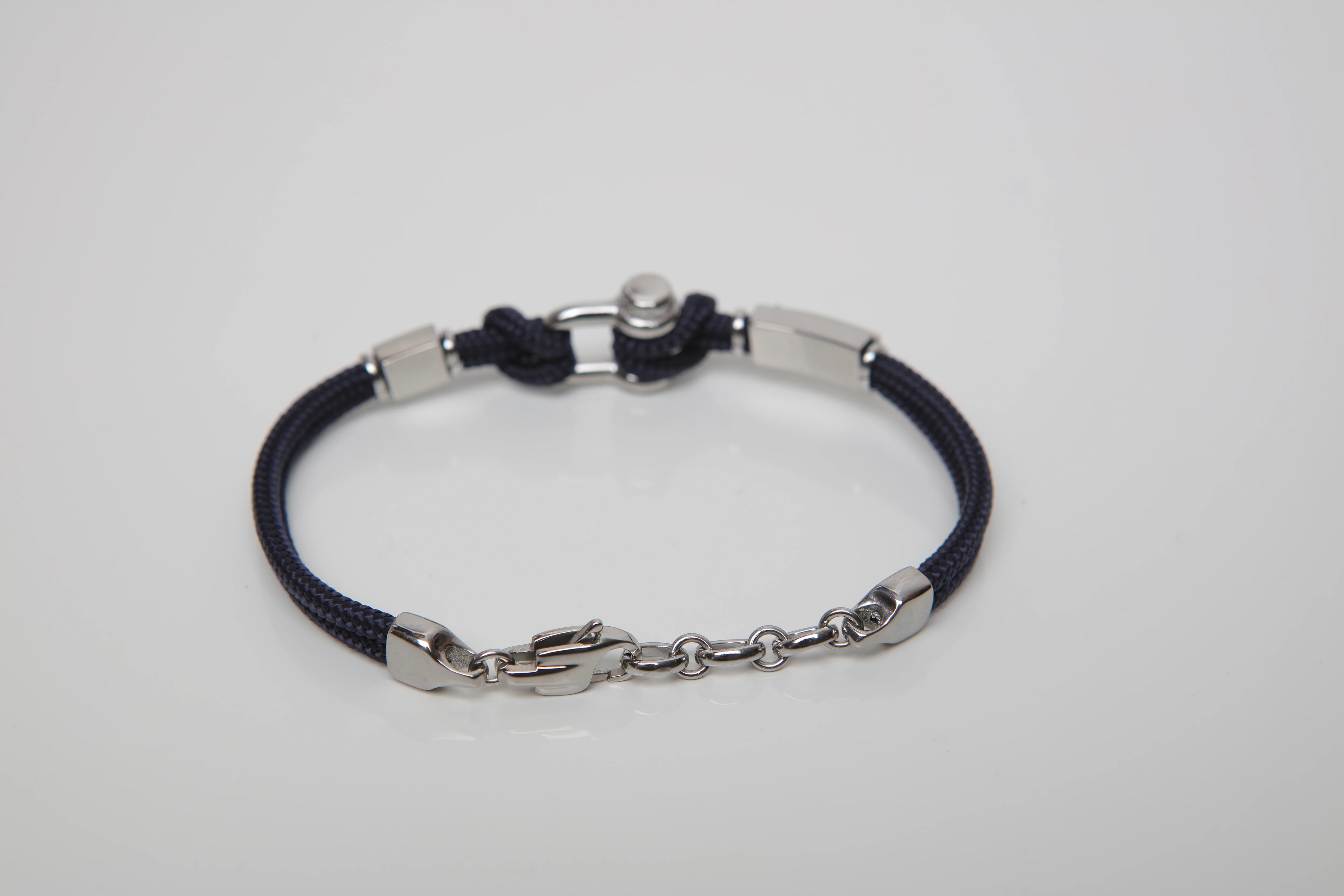 Stainless steel bracelet and blue nautical rope with semi-finished "Grillo" and enameled flags