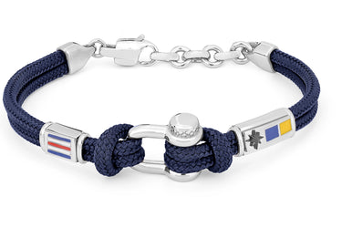 Stainless steel bracelet and blue nautical rope with semi-finished "Grillo" and enameled flags