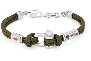 Stainless steel bracelet and military green nautical rope with semi-finished "Grillo" and enameled flags