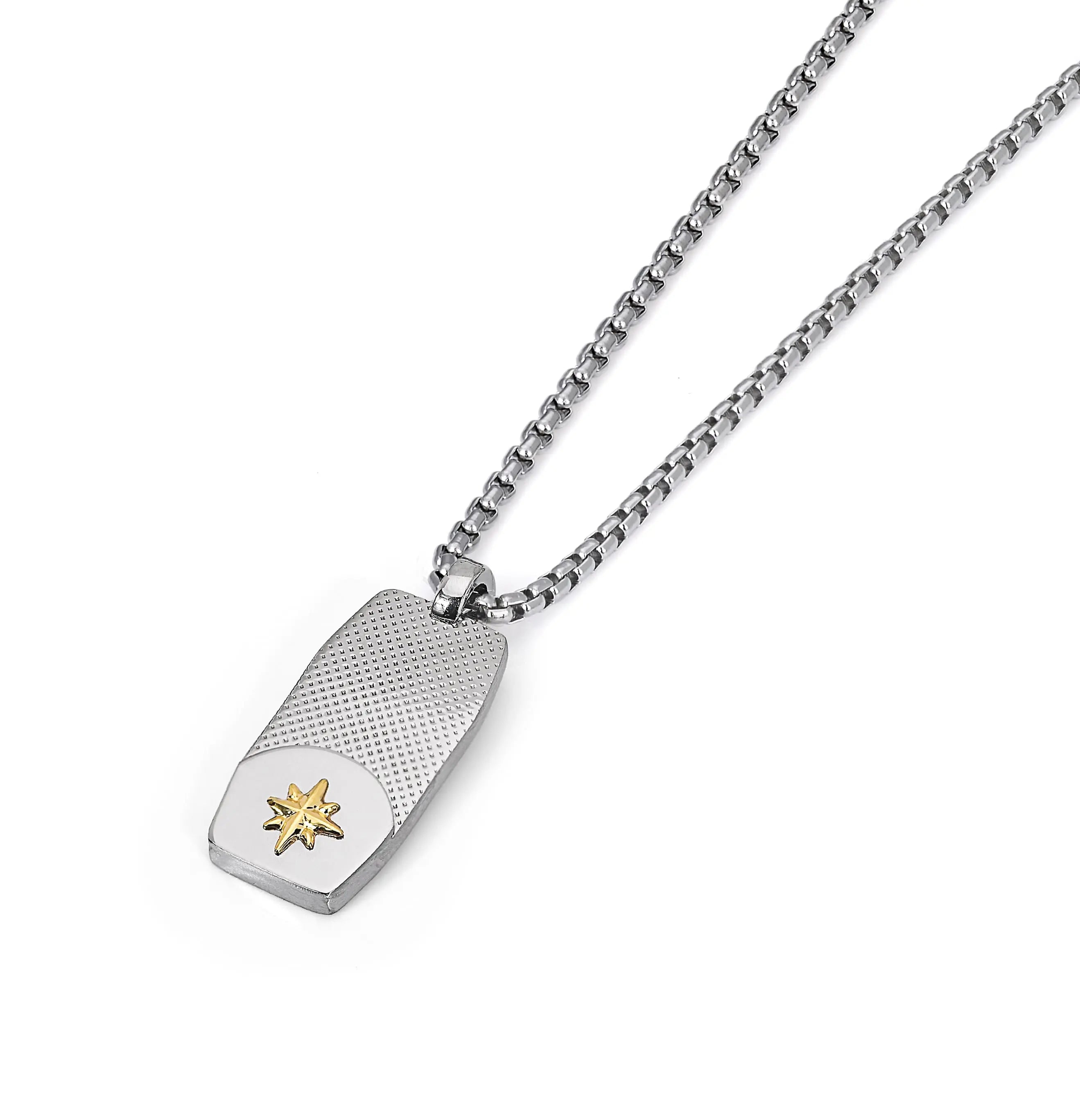 Necklace with pendant in stainless steel and 18kt gold